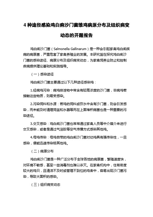 4种途径感染鸡白痢沙门菌雏鸡病原分布及组织病变动态的开题报告