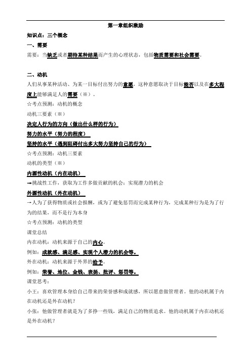 中级经济师人力-第一章组织激励知识点