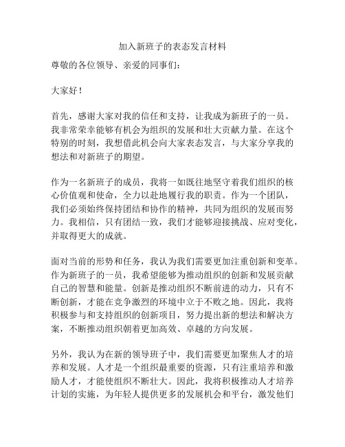 加入新班子的表态发言材料