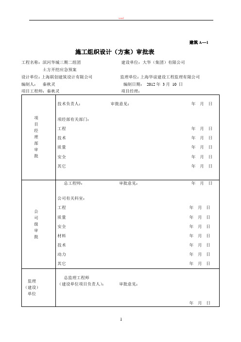 施工组织方案审批表(土方开挖应急预案)