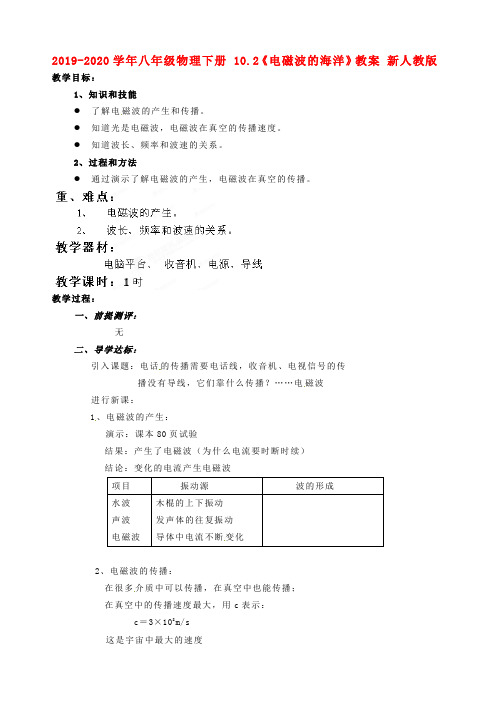 2019-2020学年八年级物理下册 10.2《电磁波的海洋》教案 新人教版.doc