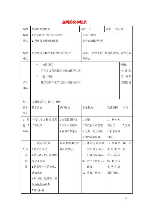 高中化学第三章金属及其化合物金属的化学性质复习课教案新人教必修