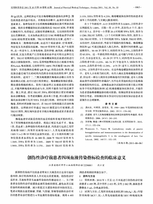 创伤性诊疗前患者四项血液传染指标检查的临床意义