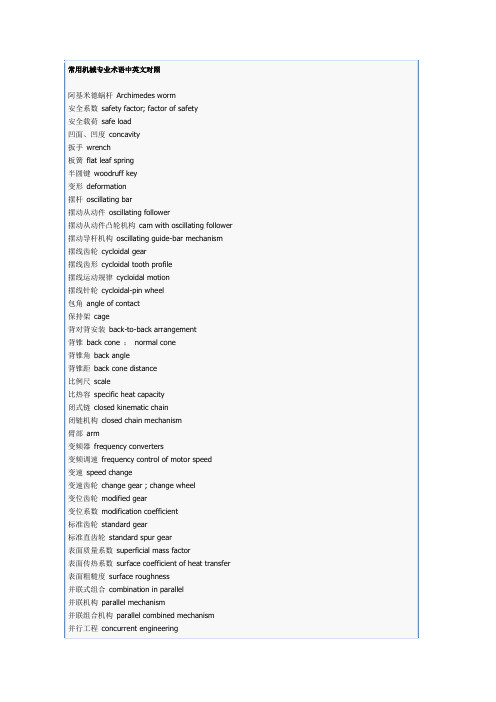 常用机械专业术语中英文对照