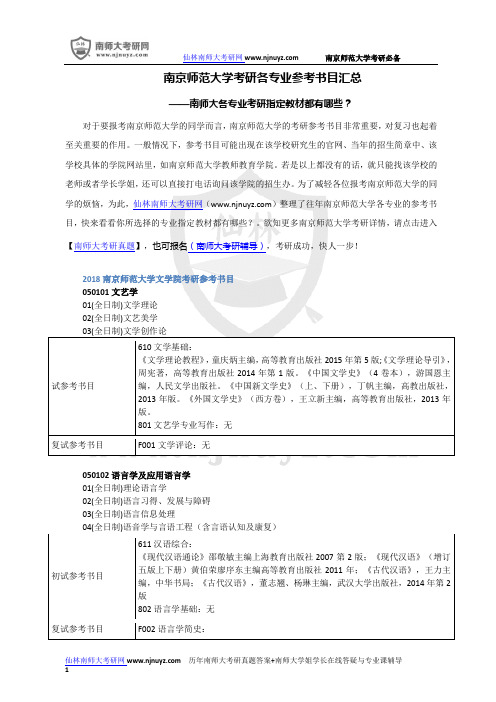 南京师范大学考研各专业参考书目汇总-南师大各专业考研指定教材是什么？-南师大考研参考书目如何获得？