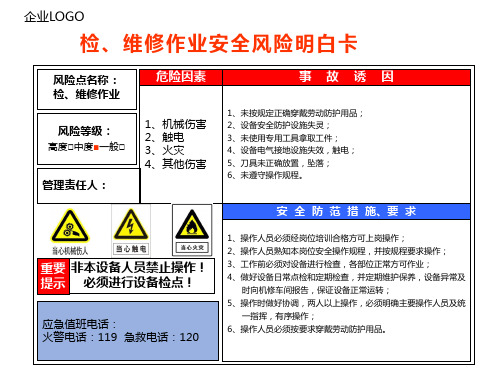 检、维修作业安全风险明白卡