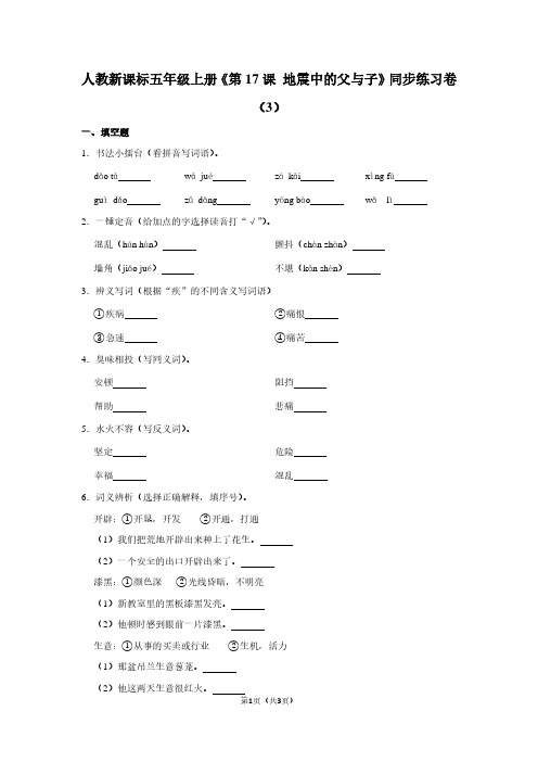 人教新课标五年级(上)《第17课 地震中的父与子》同步练习卷(3)
