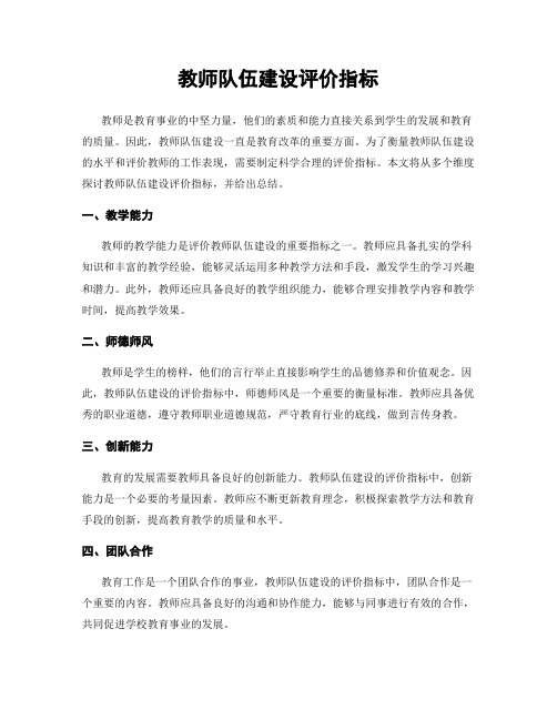 教师队伍建设评价指标