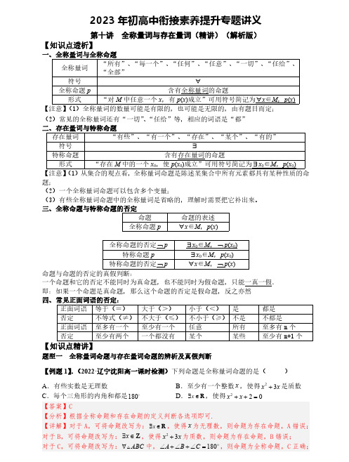 第十讲  全称量词与存在量词(精讲)(解析版)