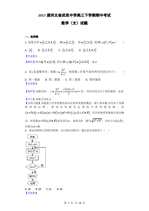 2017届河北省武邑中学高三下学期期中考试数学(文)试题(解析版)