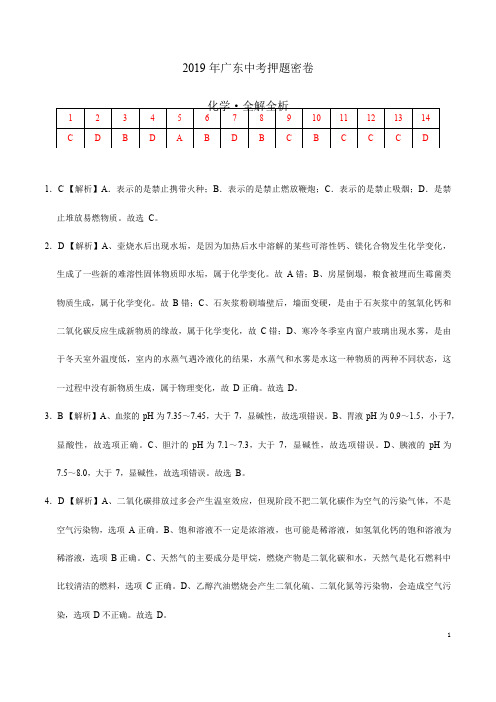 2019年广东中考押题密卷-化学(全解全析)