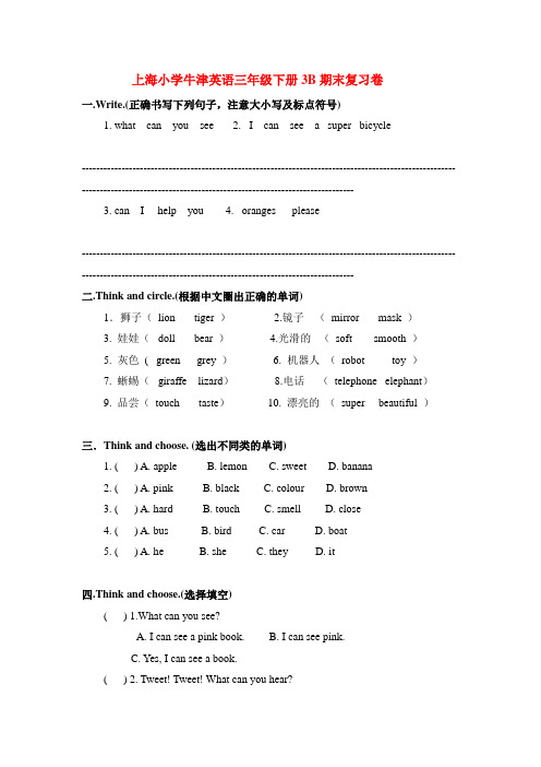 上海小学牛津英语三年级下册3B期末复习卷