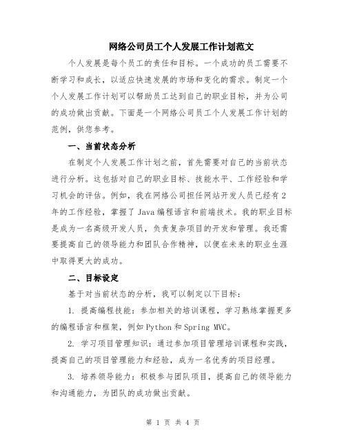 网络公司员工个人发展工作计划范文