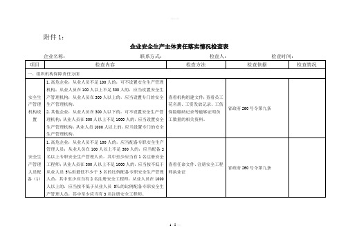 企业安全生产主体责任落实情况检查表