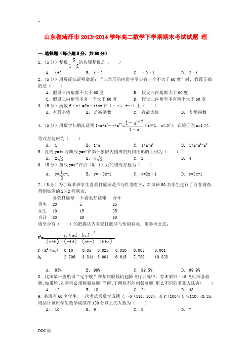 山东省菏泽市2013-2014学年高二数学下学期期末考试试题 理