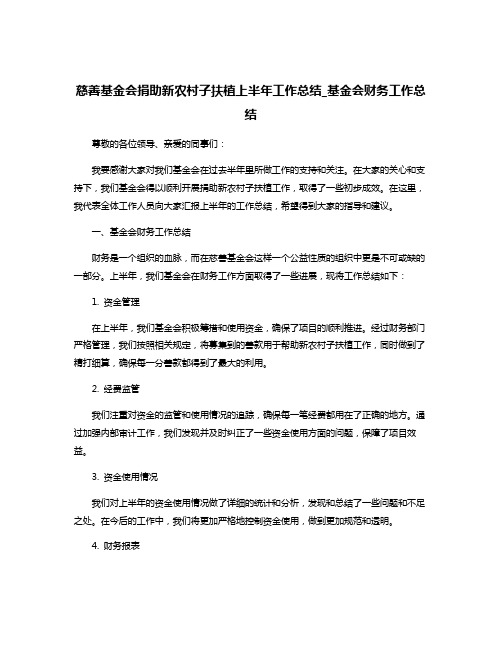 慈善基金会捐助新农村子扶植上半年工作总结_基金会财务工作总结