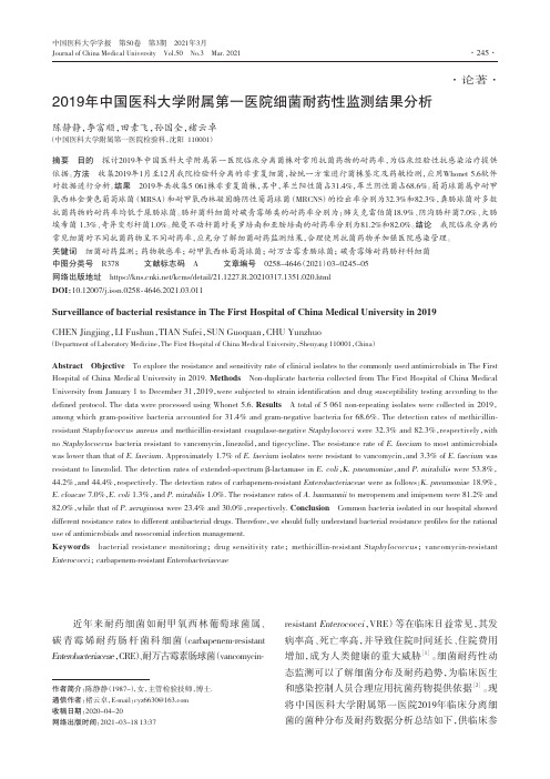 2019年中国医科大学附属第一医院细菌耐药性监测结果分析