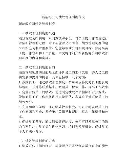 新能源公司绩效管理制度范文