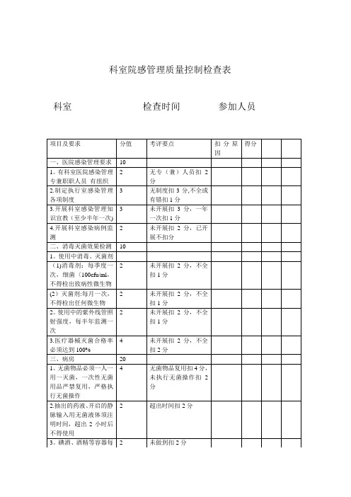 科室院感管理质量控制检表