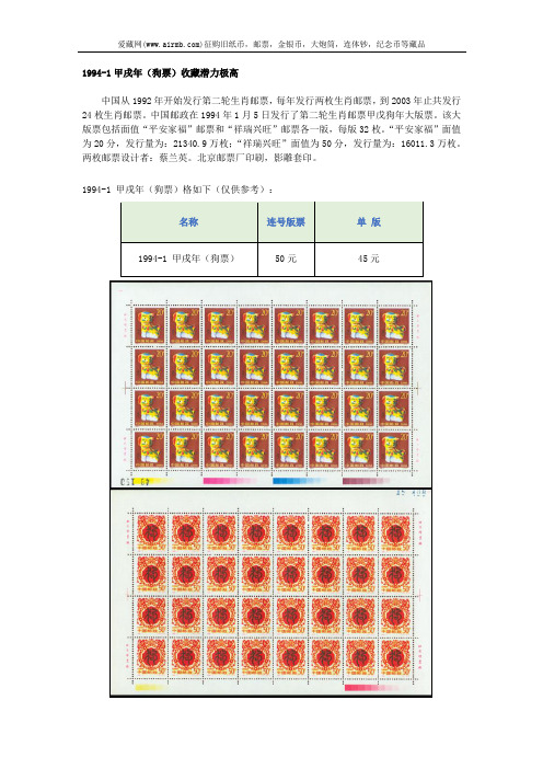 1994-1甲戌年(狗票)收藏潜力极高