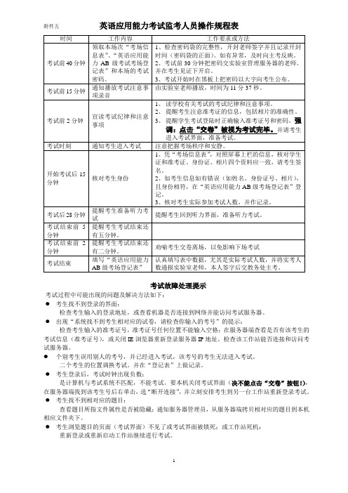 英语应用能力考试监考人员操作规程表