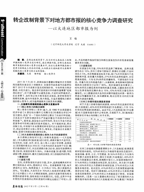 转企改制背景下对地方都市报的核心竞争力调查研究——以大连地区都市报为例