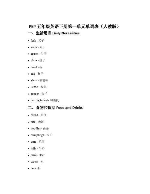 pep五年级英语下册第一单元单词表人教版