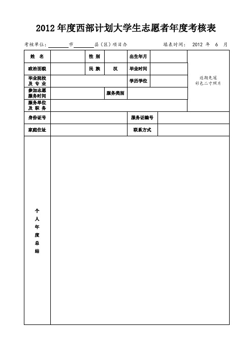 西部计划年度考核表