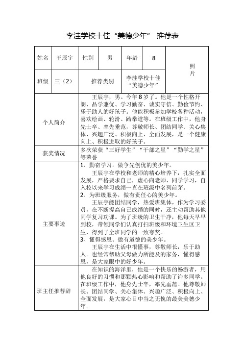 李洼学校十佳“美德少年” 推荐表 (2)