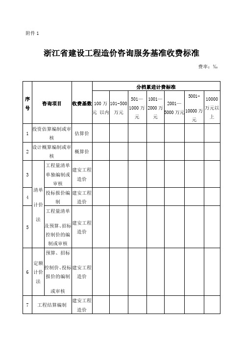 浙江省建设工程造价咨询服务基准收费标准