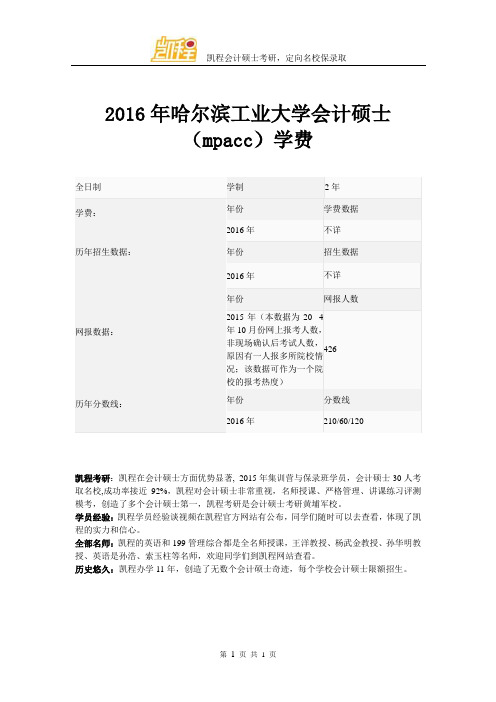 2016年哈尔滨工业大学会计硕士(mpacc)学费