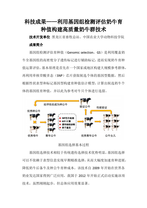 科技成果——利用基因组检测评估奶牛育种值构建高质量奶牛群技术