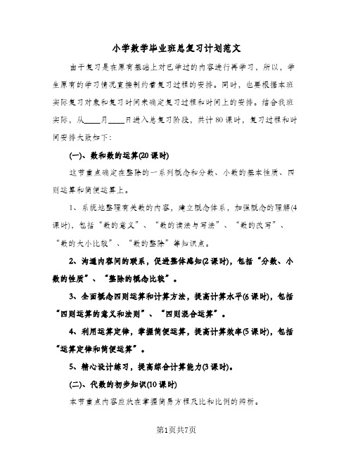 2024年小学数学毕业班总复习计划范文（4篇）