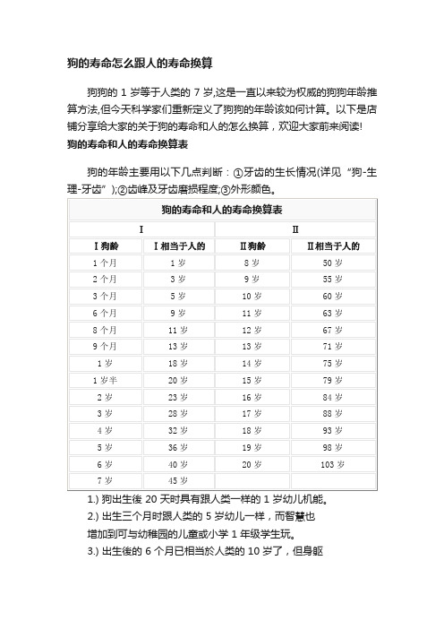 狗的寿命怎么跟人的寿命换算