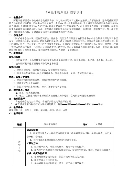 初中八年级物理教案- 阿基米德原理-“黄冈杯”一等奖