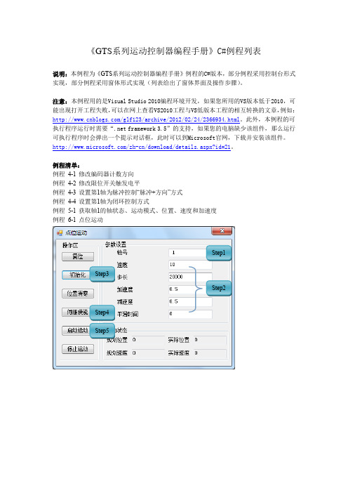 《GTS系列运动控制器编程手册》C#例程列表