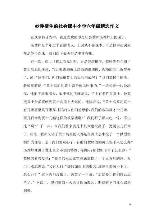 妙趣横生的社会课中小学六年级精选作文