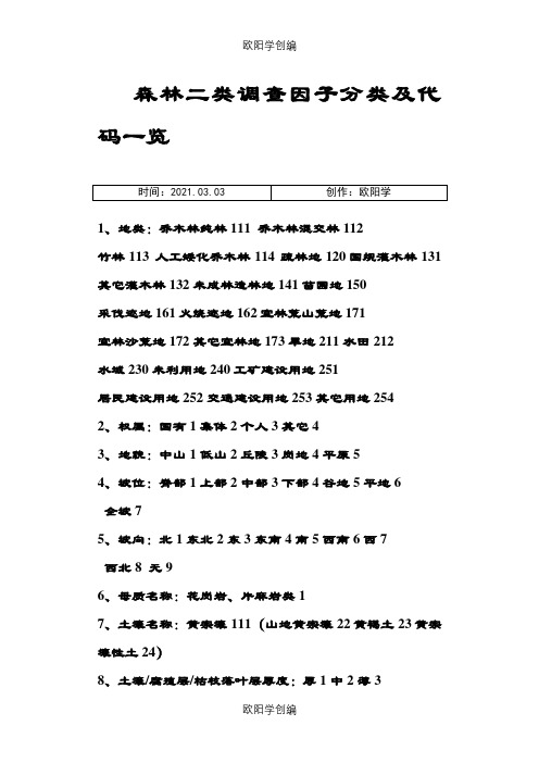 森林二类调查因子分类及代码一览之欧阳学创编