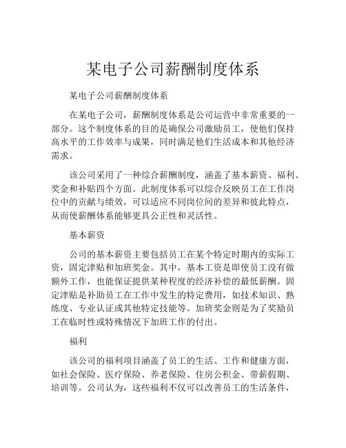 某电子公司薪酬制度体系