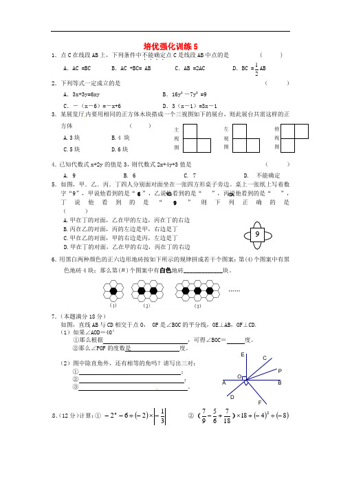 七年级数学上册 培优强化训练5 新人教版