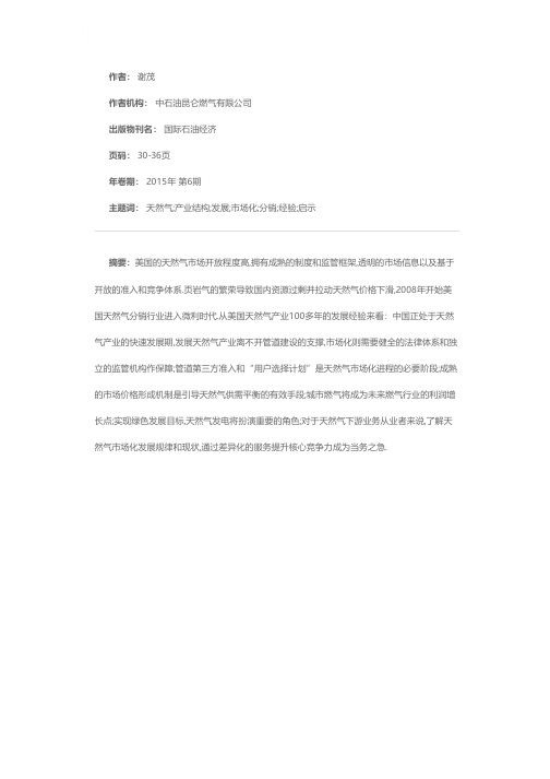 美国天然气产业发展的经验与启示