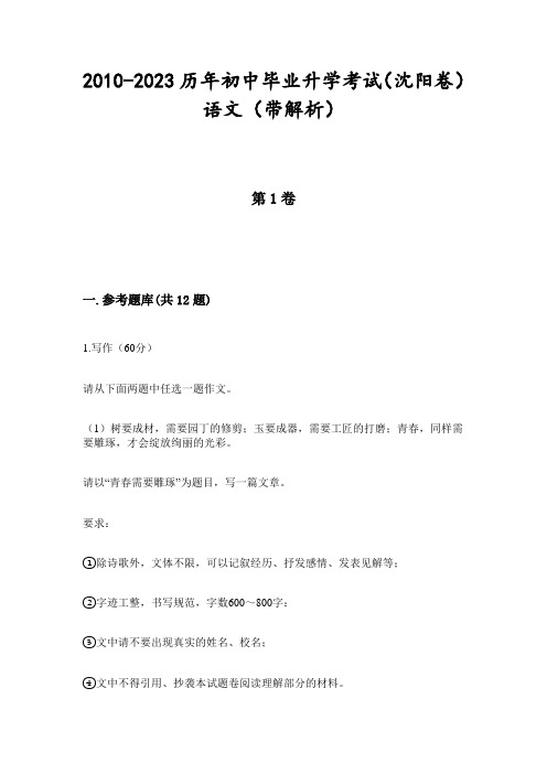 2010-2023历年初中毕业升学考试(沈阳卷)语文(带解析)