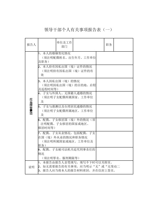 领导干部个人有关事项报告表(一)