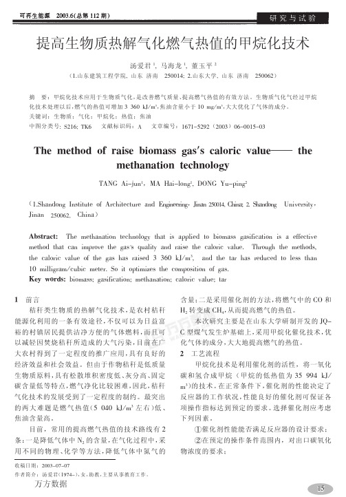 提高生物质热解气化燃气热值的甲烷化技术