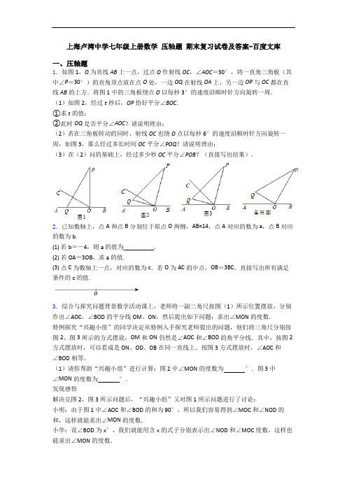 上海卢湾中学七年级上册数学 压轴题 期末复习试卷及答案-百度文库