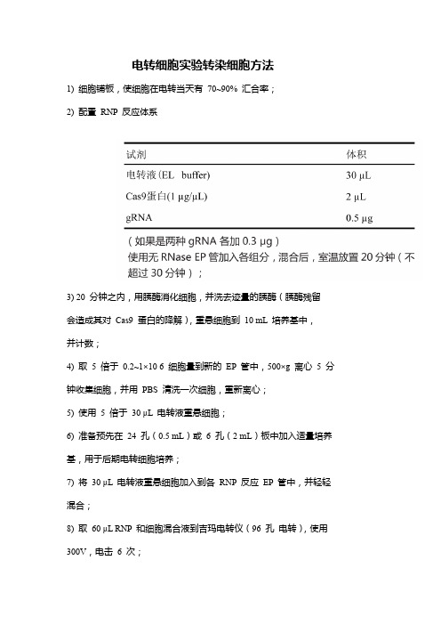 电转细胞实验转染细胞方法