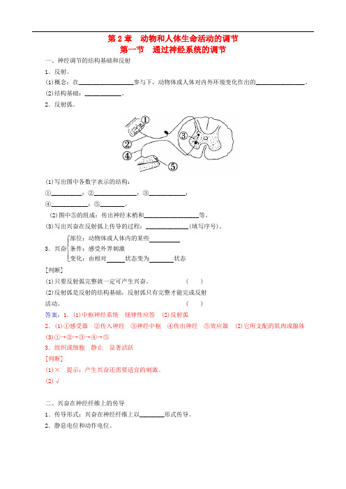 高中生物 2.1通过神经系统的调节练习 新人教版必修3