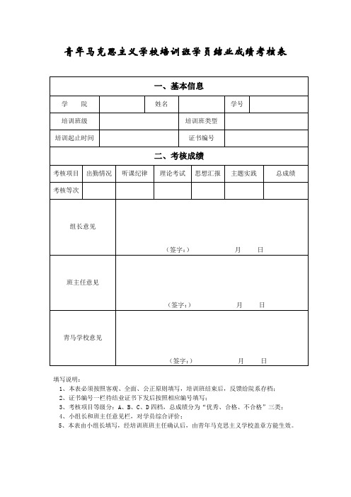 青年马克思主义学校培训班学员结业成绩考核表 (1)