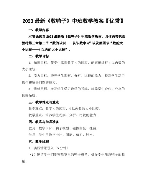 2023最新《数鸭子》中班数学教案【优秀】