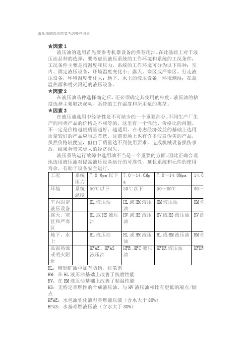 液压油的选用需要考虑哪些因素